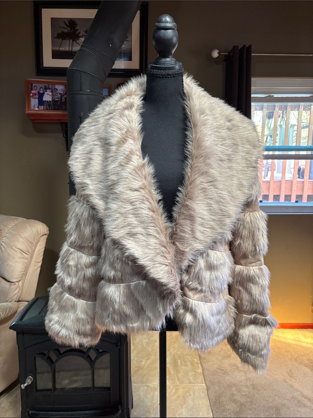 Badgley Mischka Taupe Faux Fur Cropped Jacket